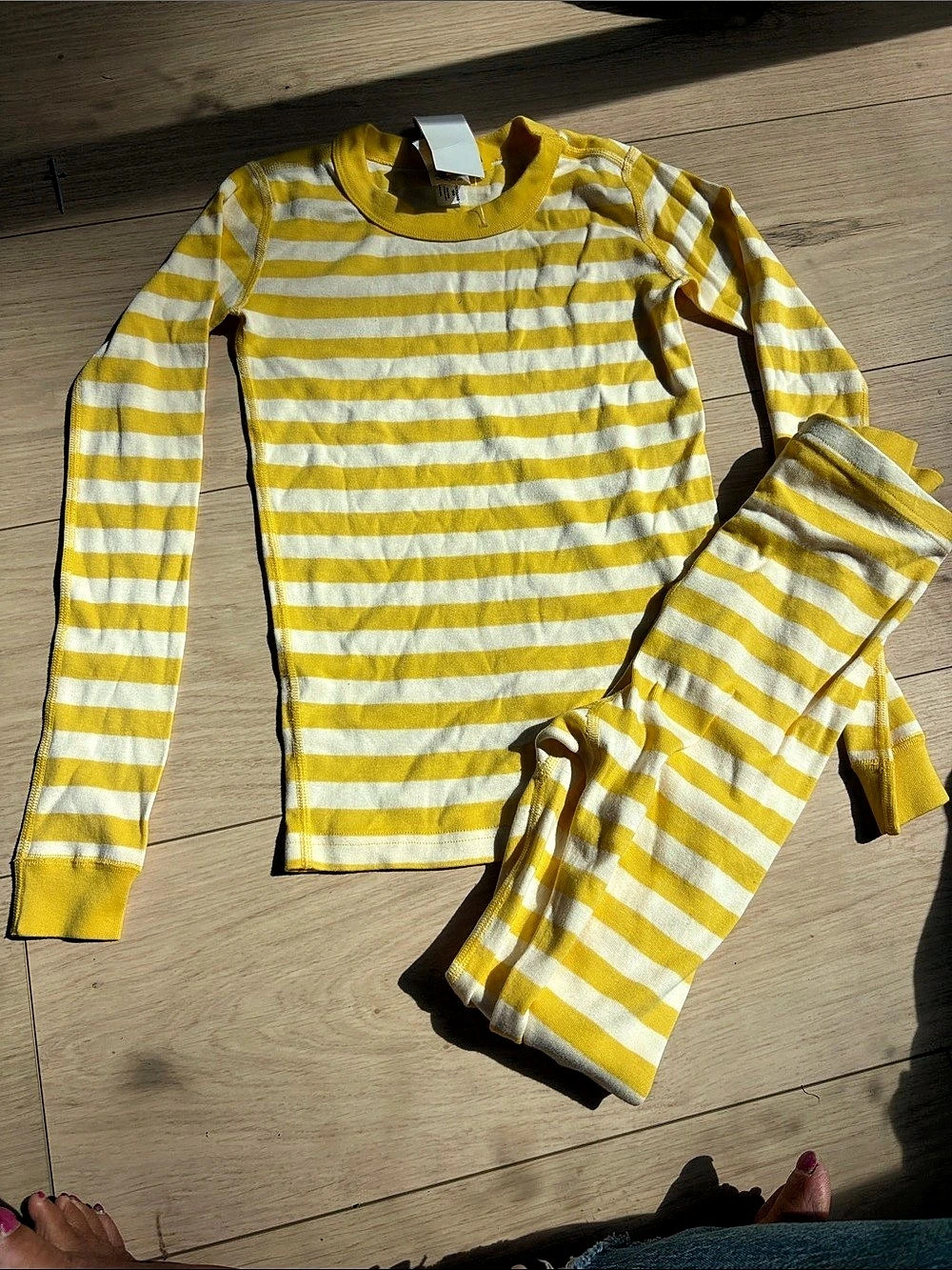 Hanna Andersson Striped Long John Pajama Set Yellow & White Size 12